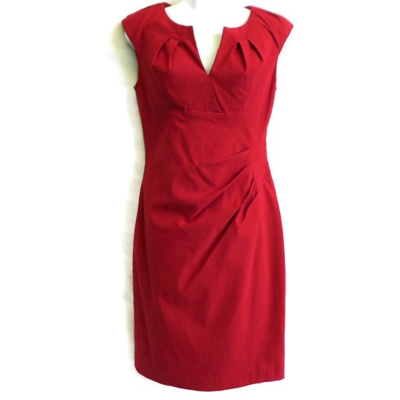 Adrianna Papell Dresses & Skirts - Adrianna Papell Dress Career Red Stretch Ruched Split Neck Stretchy Lined 4